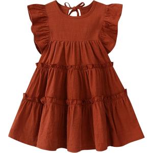 Toddler Baby Girl Dress Summer Cotton Linen Ruffle Halter Sleeveless Kids Casual Beach Party Dresses 1-6 Years (3-4T, Caramel Brown Dress)