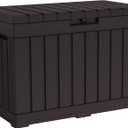 Keter Kentwood 50 Gallon Resin Deck Box-Organization and Storage for Patio Cushions, Throw Pillows and Garden Tools, Brown