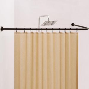 Corner Shower Curtain Rod, [24"-53"] x [24"-53"] Adjustable L Shaped Shower Rod No-Sagging 304 Stainless 90 Degree Curved Curtain Rod for Bathroom Bathtub with 12 Ring Hooks & Ceiling Support