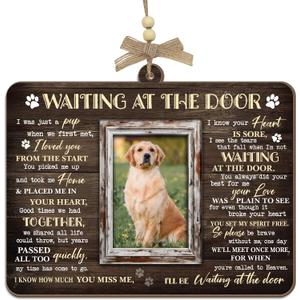 3 x Dog Memorial Photo Ornament – Waiting at the Door – Three Layer Wooden Plaque – Pet Memorial Gifts for Dogs – Bereavement Gifts for Grieving Pet Owners – in Remembrance Ornament with Photo Slot