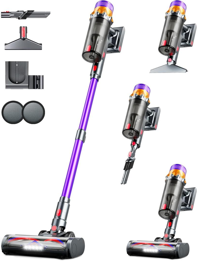 Cordless Vacuum Cleaner, 500W 50KPA 60Mins Vacuum Cleaners for Home, Self-Standing Stick Vacuums with LED Display, Anti-Tangle, Lightweight, Rechargeable Wireless Vacumm for Pet Hair Carpet Floor