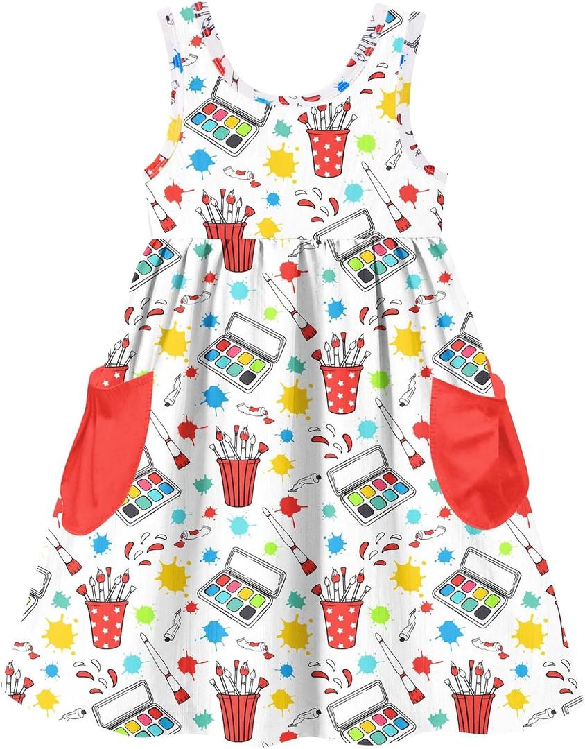 Vieille Little Girls Sleeveless Dress Cute Summer Sundress with Pocket 2-7 Years (3-4T, Back to School)