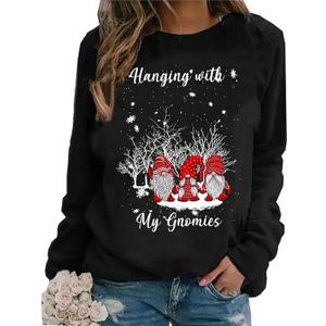 LLHXRUI Hanging With My Gnomies Sweatshirts Women Christmas Long Sleeve Pullover Shirts Funny Garden Gnome Graphic Tees Tops (Small, Black)