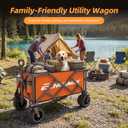 EchoSmile Collapsible Folding Wagon Cart with Compact Storage - 400Lbs Capacity All Terrain Utility Cart for Camping, Beach, Grocery, Garden,Orange
