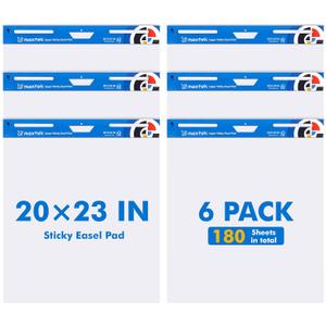Maxtek Chart Paper 20"x23", Large Sticky Easel Pad with 6 Packs, 180 Sheets, Upgraded Big Anchor Flip Chart Paper with Super Sticky Back, Self-Stick Paper for Walls & Easels