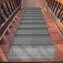 Ottomanson Indoor/Outdoor Hose-Wash Coin Design Non-Slip Rubber 10" x 30" Modern Stair Treads for Stairs, Garage, Patio, 5 Pack, Black Coin