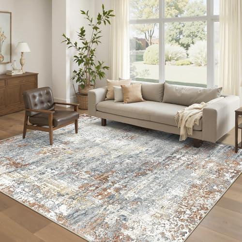 Art&Tuft Washable Rugs 6x9, Anti-Slip Backing Abstract Area Rugs, Stain Resistant 6x9 Rugs for Living Room, Foldable Machine Washable Area Rug(TPR53-Grey/Rust, 6'x9')