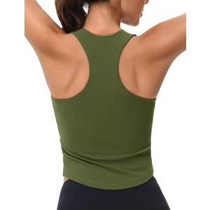 MAGCOMSEN Women's Crop Workout Tank Tops with Built in Bra Fitted Racerback Sleeveless Yoga Shirts Camisole (L)