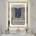 24X32 Inch LED Bathroom Mirror with Lights, Gold Frame Frontlit+ Backlit Bathroom Vanity Mirror for Wall, Ultra-Clear Tempered Glass, Shatter-Proof, Anti-Fog and Memory Function, ETL Listed