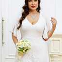 TIARALY Plus Size Formal Lace Dress Maxi V Neck A-line Chiffon Wedding Guest Prom Evening Gown Gala Elegant, White, 2X
