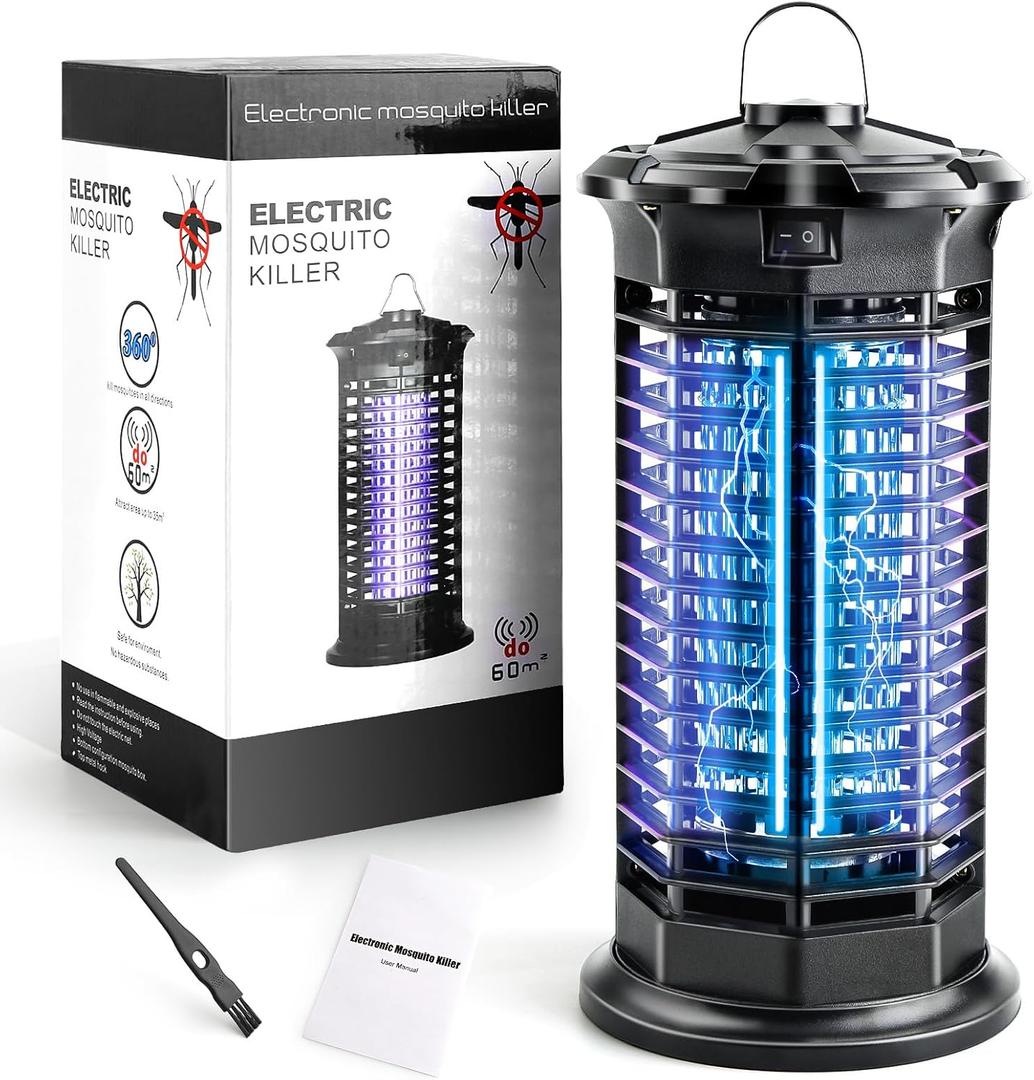 Electric Bug Zapper IndoorOutdoor, 1000V High-Efficiency Mosquito Killer with Replaceable Purple UVA Bulbs, Fly Zapper Killer Detachable Collecting Tray for Home Patio Backyard