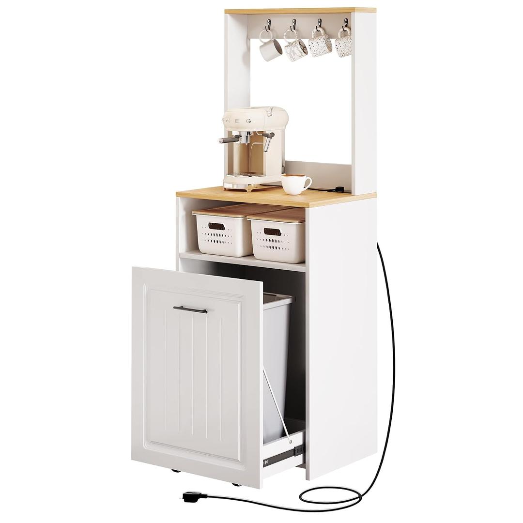ZIFTY 10 Gallon Pull Out Trash Can Cabinet with Charging Station, White