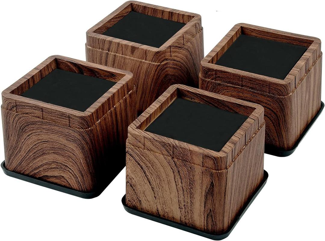 BTSD-home 3 Inch Wood Bed Risers Furniture Risers Bed Frame Lifters in Heights of 3 or 6 Inch Heavy Duty Set of 4 Square