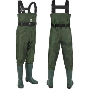 TIDEWE Bootfoot Chest Wader, 2-Ply Nylon/PVC Waterproof Fishing Hunting Waders  for Men Women Green Brown (M5/W7)