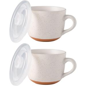 AmorArc Ceramic Soup Mugs with Lid, 24 oz Large Soup Cups with Hanlde for Coffee, Cereal, Salad, Noodles, Tea, Soup Bowls Cups, Microwave&Dishwasher Safe, Set of 2 (Alloy Orange, 24oz - Set of 2)