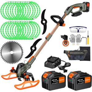 13" Electric Weed Wacker, 4 in 1 Cordless String Trimmer/Lawn Edger/Lawn Mower/Brush Cutter with Steel Gears, 2×21V 6.0Ah Batteries & Charger, 5.2 LBS Lightweight Grass Trimmer for Yard Garden