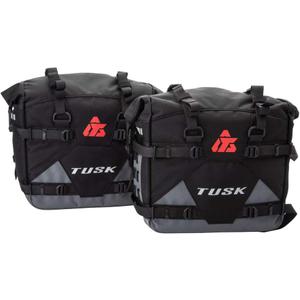 Tusk Pilot Pannier Bags Black/Grey | Durable Soft Saddlebags with RollTop Closure, Waterproof Liners and Reflective Accents | Adventure Motorcycle Storage