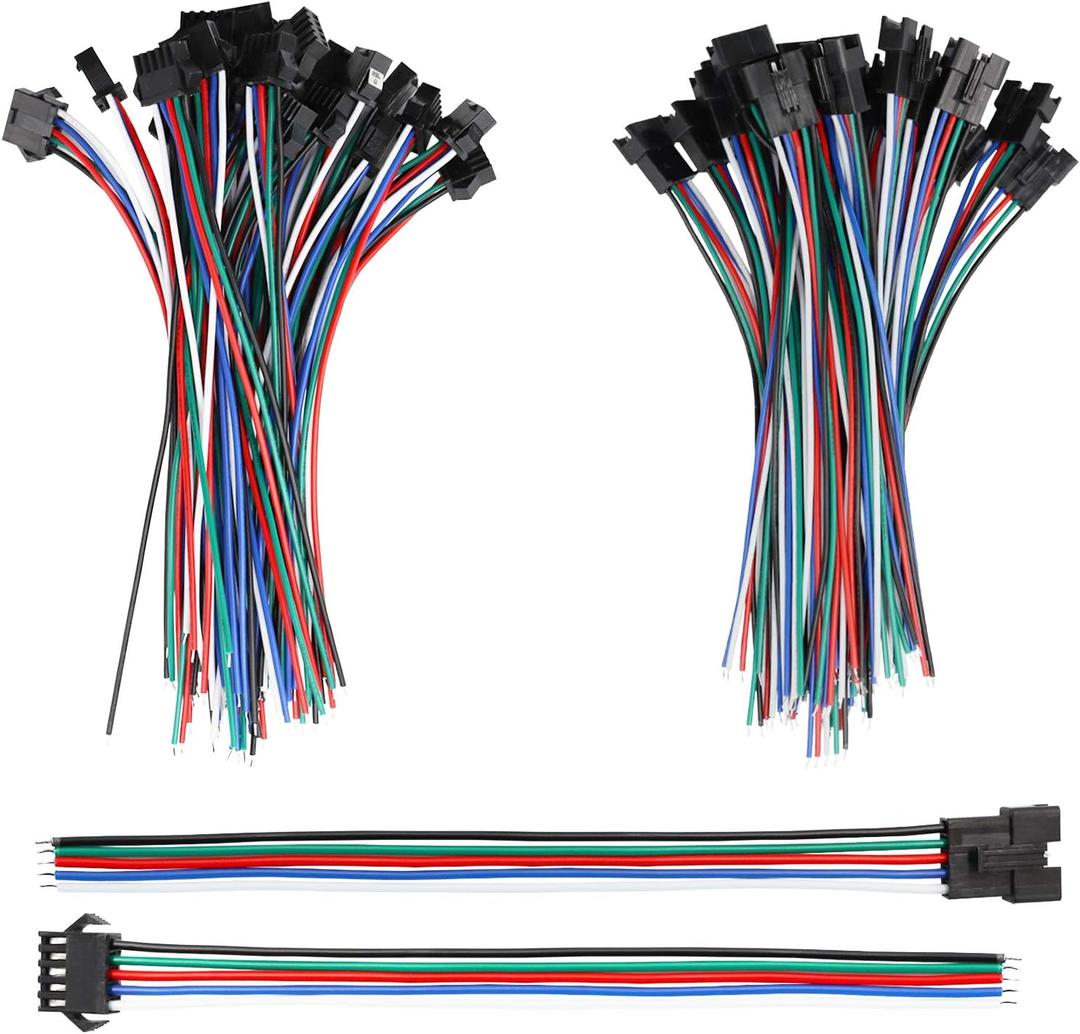 mxuteuk 20 Pairs 22 AWG JST SM Plug 5 Pin Male to Female LED Wire Connector Adapter Electrical Cable 150mm for 3528 5050