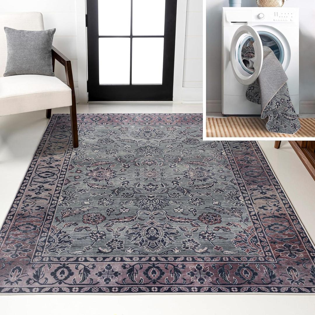 JONATHAN Y Machine Washable Purple/Gray Indoor Area Rug 8X10 ft, Victoria Ornate All-Over for Living Room, Bedroom, Kitchen, Office, Easy-Cleaning, High Traffic, Pet-Friendly, Non-Shedding WSH106B-8