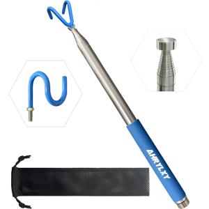 Telescoping Pickup Tool Magnetic Pole with 3 Hooks, 10 FT Telescopic Push Pull Rod Wire Reacher Grabber Disc Golf Retriever, Disc Golf Accessories