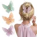 3 Packs Butterfly Hair Clips Acetate Tortoise Shell Non-Slip Jaw Clips 2.5inch, Beautiful Butterfly Hair Accessories for Girls and Women(Mixed color, purple, Orange, Mint Green)