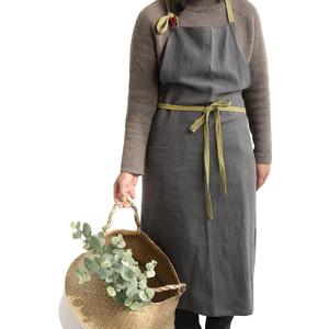 HANEE Kitchen Apron for Women & Men Linen Cooking Aprons with pocket (Dark Gray)