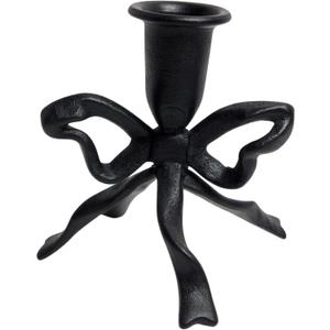 Bow Candle Holder, Bow Metal Taper Candle Holder 5" H x 4.81 W, Gold, Black, Decorative Candle Holders for Centerpiece, Table, Wedding (Black)