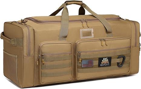 130L Extra Large Duffle Bag for Men, Heavy Duty Duffle Bag for Travel, Large Sports Gym Equipment Bag for Hockey Football Baseball Soccer Basketball & Drum Hardware  Brown