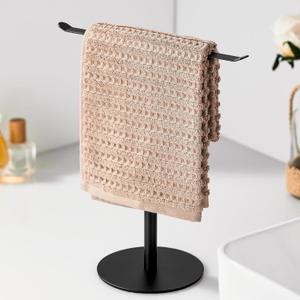 Black Hand Towel Holder Stand  Countertop T-Shaped Stainless Steel Towel Rack with Non-Slip Base for Vanity and Kitchen