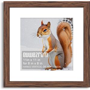 Rustic Walnut 11x11 Frame - Single Frame, 11 x 11 Poster Frame with Mat for 8x8, Picture Frames for Artwork, Puzzles, Photos and Movie Posters