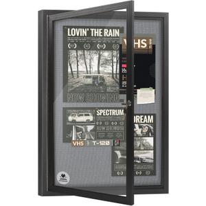 Lockable Outdoor Enclosed Bulletin Board,Weatherproof Cork Noticeboard with Locking Door, Wall-Mounted Aluminum Frame Display Case for Office, Home, School (Black Frame | Greyfelt Surface, 36x24 inch)