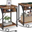 VASAGLE End Table with Charging Station, Set of 2, Small Side Tables for Living Room, Bedroom, Nightstand with Outlets and USB Ports, Bedside Table with Storage Shelf, Rustic Brown and Black