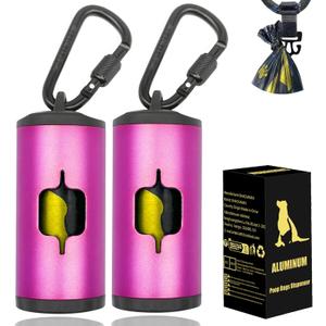 Metal Dog Poop Bag Holder 2-Pack w/Leash Clip|Durable Scratch-Resistant Aluminum|30 Bags+6 AccessoriesPink)