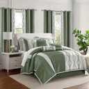 LANCO MODERN LIFESTYLE Queen Comforter Set, Green, 15 Pieces Room in a Bag, Ultra Soft Jacquard with Patchwork, Luxury Bed Set with Sheets, Curtains, Bed Skirt, Pillow Shams, Cases and Pillows