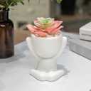 HEYO-YEPY 3PCS Cute Artificial Plant Office Decor for Women and Men, Aesthetic Desk Plant Decor for Office and Home, Potted Small Fake Plants for Indoor Decoration, White Pots Pink Plants