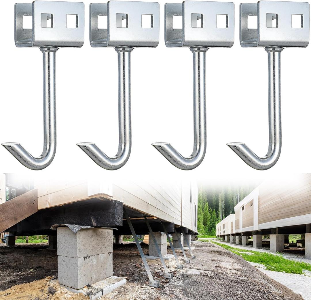 Frienda 4 Pcs Mobile Home Anchors Wet Concrete J Hook Anchors for Use with Tie Down Straps Heavy Duty Concrete Anchor for Securing Mobile Home Foundation