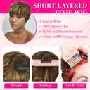 PEACOCO Pixie Cut Wig Human Hair Short Wigs for Black Women Natural Straight Glueless Pixie Wig with Bangs Layered Virgin Short Wigs for Women Blond 4/27#