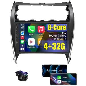 4+32G 8 Core Android Car Radio Stereo for Toyota Camry 2012 2013 2014 with Wireless CarPlay/Android Auto, 10.1'' HD Touchscreen Car Radio with AM/FM/RDS Backup Camera WiFi