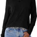 Dokotoo T Shirts for Women Casual Long Sleeve V Neck Lace Trim Tops Lightweight Solid Color Basic Tees Blouses (XL)