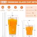 4 Pack 14&20 Oz Glass Cups with Lids and Straws Iced Coffee Cups Vintage Ribbed Glassware for Beer Ice Coffee Fruit Juice Elegant Aesthetic Cup Glass Iced Coffee Tumbler Include 2 Cleaning Brushes