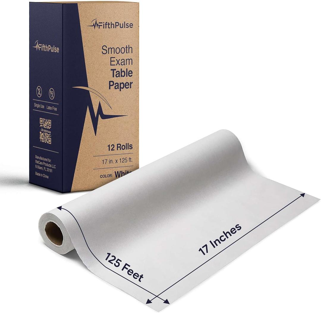 Medical Exam Table Paper 17"x125 Feet - 12 Rolls of Disposable White Table Paper Rolls for Doctor's Offices, Chiropractors, and More - Latex Free Bed Sheet