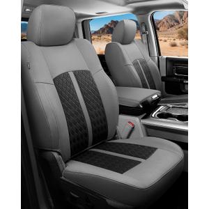Leather Car Seat Covers for Dodge Ram 1500 4 Door 2012-2018 Crew Cab, Custom Fit Truck Seat Protectors Full Set, Gray Black (Bucket Seat with 40/60 Split Rear Curved Bench)
