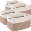 4 Pack Storage Baskets for Organizing, Woven Baskets for Shelves - Perfect for Toys, Books, Towels, and Clothes, Durable Gift Basket Bins Toy Storage, 15.7''Lx11.8''Wx7.8''H, Brown & White