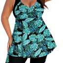 Arolina Plus Size Swimsuit for Women Two Piece Modest Tankini Full Coverage Tummy Control Bathing Suits with Shorts (Blue Leaves)