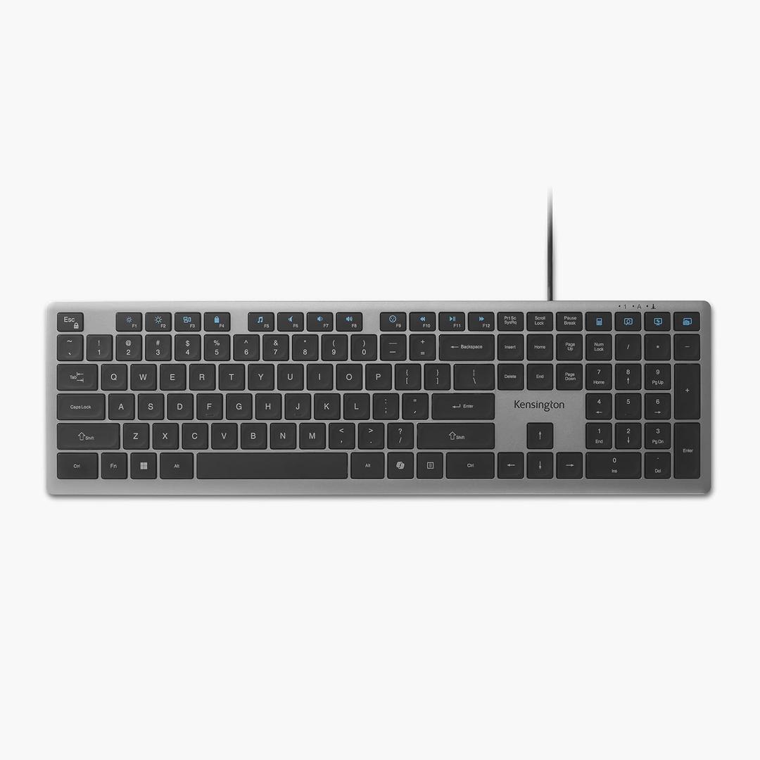 Kensington KB515 USB-C Wired Keyboard, QWERTY Full-Size Layout, Quiet Scissor-Switch Keys, Programmable, Copilot Hotkey, USB-A Adapter Included, Compatible with Windows, Black (K75410NA)
