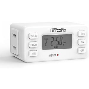 TiFFCOFiO Indoor Digital Light Timer, 24 Hour Easy Programmable Outlet Timer, 2 Prong Plug in, 1 Polarized Outlet for Lamps and Indoor Lights, 15A/1875W Set of 2