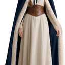 Joukavor Renaissance Velvet Cape with Viking Fur Collar for Women Halloween Costume (Navy Blue)