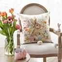 AVOIN colorlife Easter Eggs Bunny Throw Pillow Covers, 18 x 18 Inch Flowers Bowknot Cushion Case Decoration for Sofa Couch Set of 2 (White)