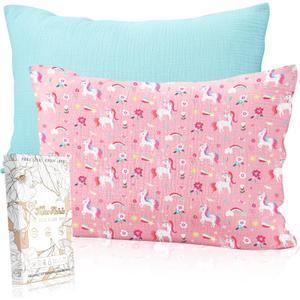 2 x Miss Adola Ultra-Soft Cotton Toddler Pillowcases Set of 2, Flower Unicorn | Breathable Muslin Cotton, 13x18 Inch, Envelope Closure, Baby Bedding, for Sensitive Skin, Cute Cartoon, Kids Boys Girls Room