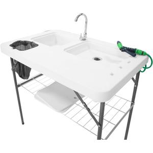 THUNDERBAY Portable Folding Fish Game Cleaning Camp Table Heavy Duty 40''Fillet Table with Double Sink and Faucet